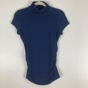 Vince Camuto navy top short sleeves mock turtleneck form fitting small